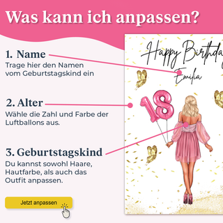 Personalisiertes Poster – Geldgeschenk Geburtstag 18 Jahre für sie