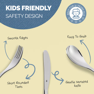 WMF Kinderbesteck mit Namensgravur, 4-teiliges Set aus Edelstahl, Tiere-Motif