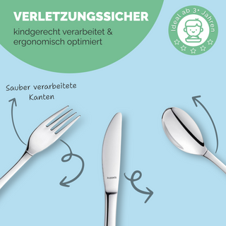 Kuppels Kinderbesteck mit Namensgravur, 4-teiliges Set aus Edelstahl, Bauernhof-Motiv