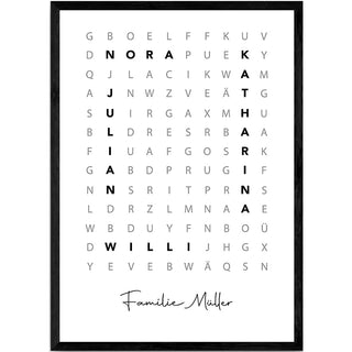 Personalisiertes Poster – Familien Wortsuche Hochformat
