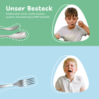 Kuppels Kinderbesteck mit Namensgravur, 4-teiliges Set aus Edelstahl, Bauernhof-Motiv