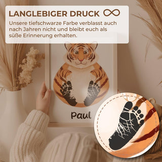 Personalisiertes Poster – Baby Fußabdruck Motiv Tiger