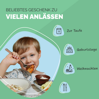 Kuppels Kinderbesteck mit Namensgravur, 4-teiliges Set aus Edelstahl, Bauernhof-Motiv