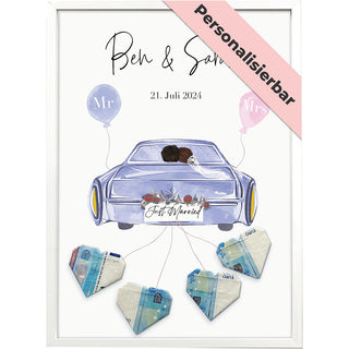Personalisiertes Poster – Geldgeschenk Hochzeit Lila Cadillac