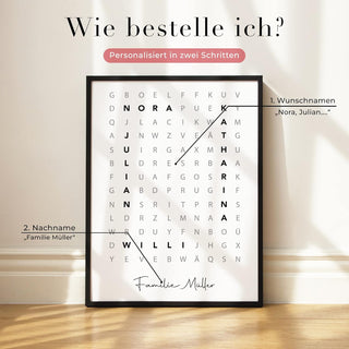 Personalisiertes Poster – Familien Wortsuche Hochformat