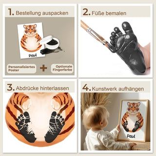 Personalisiertes Poster – Baby Fußabdruck Motiv Tiger