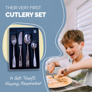 WMF Kinderbesteck mit Namensgravur, 4-teiliges Set aus Edelstahl, Tiere-Motif