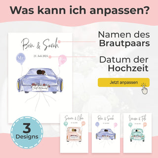 Personalisiertes Poster – Geldgeschenk Hochzeit Lila Cadillac