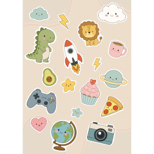 Stickerbogen mit 18 süßen Aufklebern