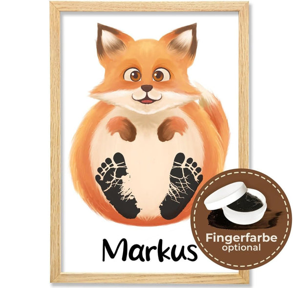 Personalisiertes Poster – Baby Fußabdruck Motiv Fuchs